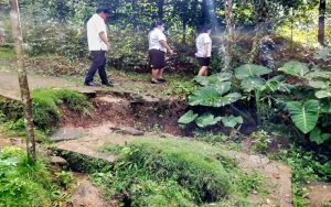 Tanah Retak di Desa Lebo, Danramil 1301-04/Manganitu Bersama Pemdes Tinjau Lokasi