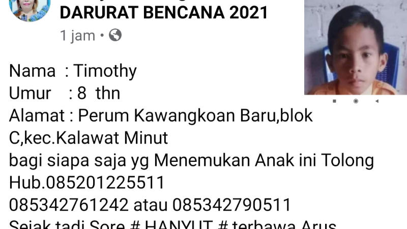 Tim SAR Terus Bergerak Cari Timothy Bitty, Bocah yang Terseret Arus Sungai