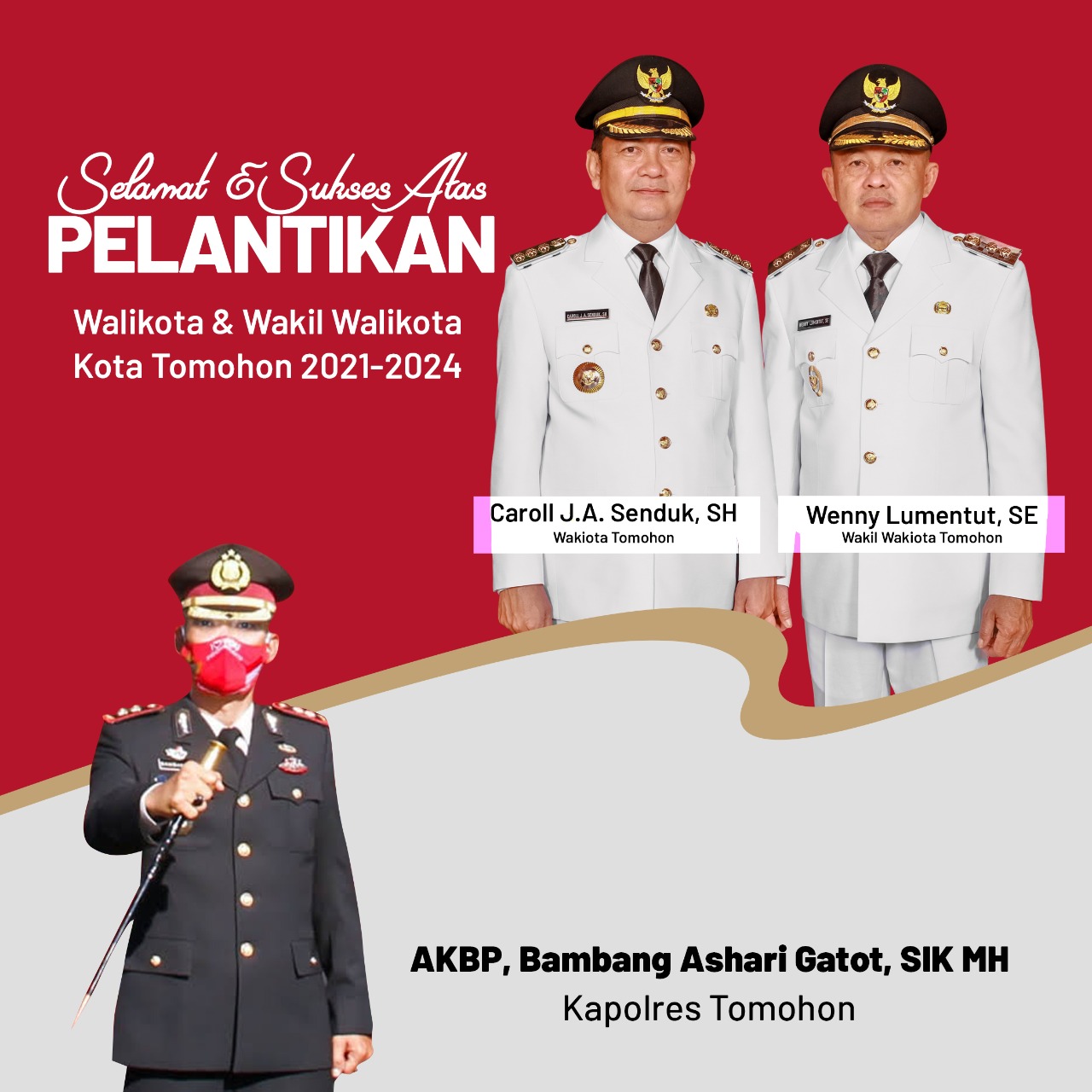 Kapolres Tomohon Beserta Jajaran Beri Ucapan Selamat Bagi Caroll Senduk-Wenny Lumentut