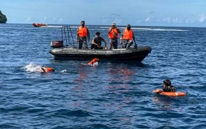 Pos SAR Tahuna, Lanal dan Satpolair Sangihe Gelar Latihan Bersama Simulasi Kecelakaan dan Pertolongam di Perairan