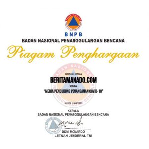 BeritaManado.com Terima Penghargaan Bidang Penanggulangan Bencana dari BNPB
