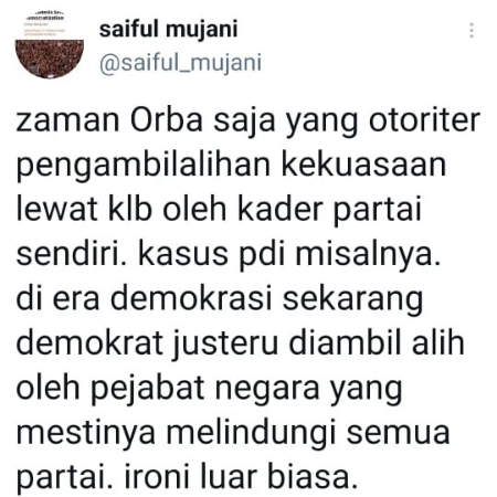 Polemik Demokrat, Saiful Mujani: Era Demokrasi, Justru Diambil Alih Pejabat Negara