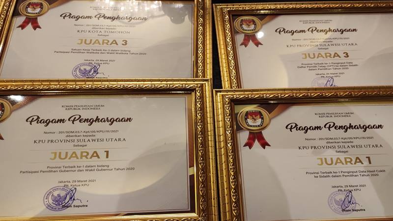 Luar Biasa, KPU Sulut Sabet Tiga Penghargaan KPU RI