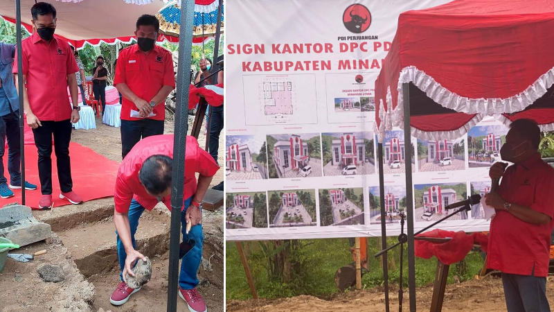 Olly Dondokambey Letakkan Batu Pertama Pembangunan Kantor PDIP Minut