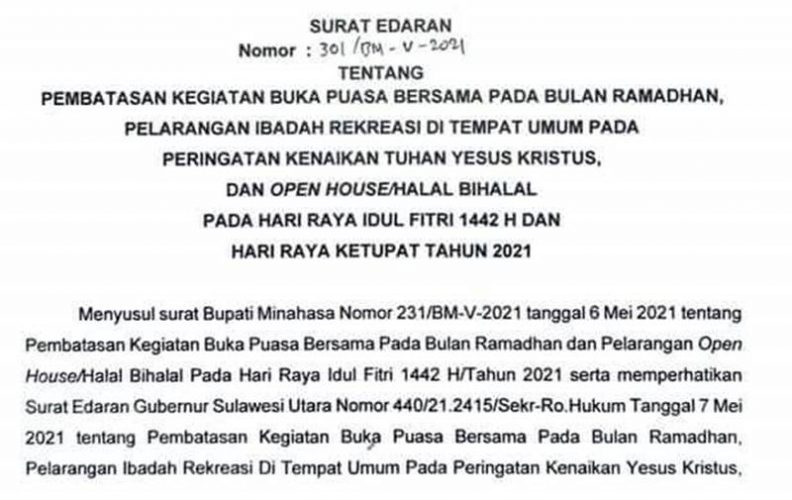 Kutipan SE Bupati Minahasa