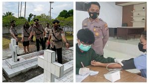 Peringatan HUT ke-75 Bhayangkara, Polres Sangihe Ziarah ke Makam Pahlawan dan Gelar Vaksinasi Massal