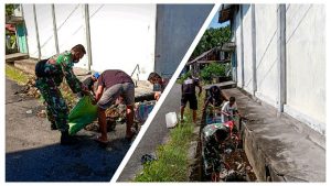 Ikut Bersihkan Sampah Bersama Warga, Babinsa Tabut Rela Masuk Selokan