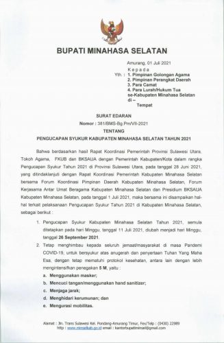 Ini Alasan Pengucapan Syukur Minsel 2021 Ditunda