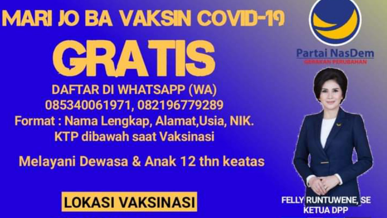 Senin Pekan Depan, NasDem Minahasa Gelar Vaksinasi di Langowan