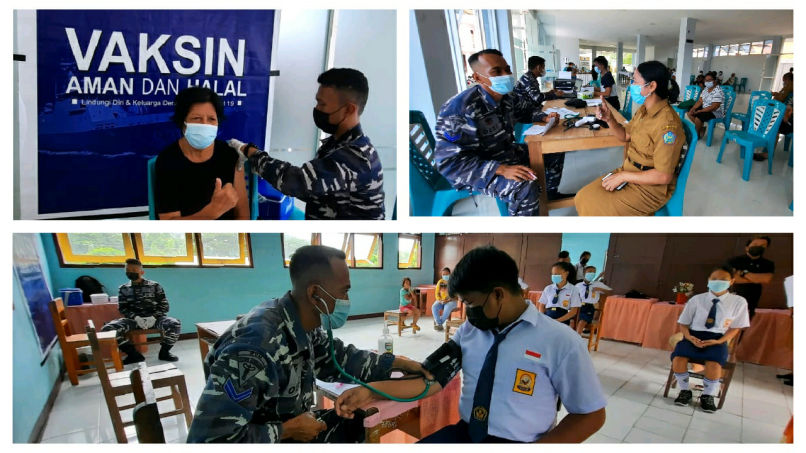 Kejar Target Vaksinasi Sangihe, Lanal Tahuna Gelar SerVak Serentak di 3 Lokasi Berbeda