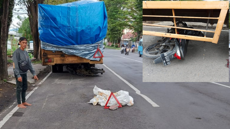 Diduga Mabuk, Pemotor Tabrak dan Masuk Kolong Truk di Madidir Unet
