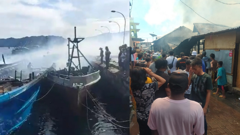 Enam Kapal dan Delapan Rumah Dilalap Api Dalam Hitungan Jam di Bitung