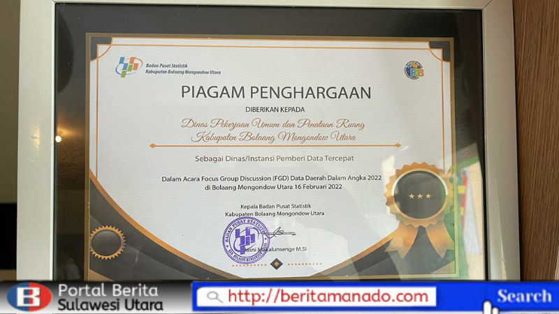 Tiga OPD di Bolmut Terima Penghargaan Dari BPS, PUPR Jadi Satker Tercepat
