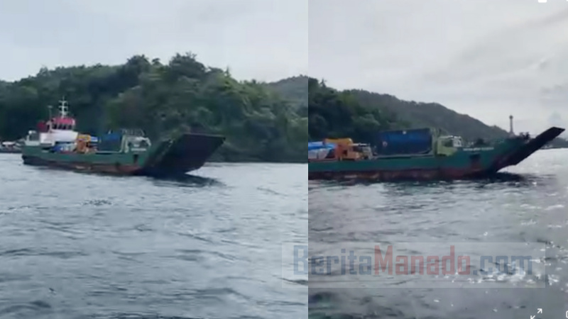 Diusir dari Pulau Sangihe, Kapal LCT Pengangkut Alat Berat PT TMS Berlabuh di Selat Lembeh