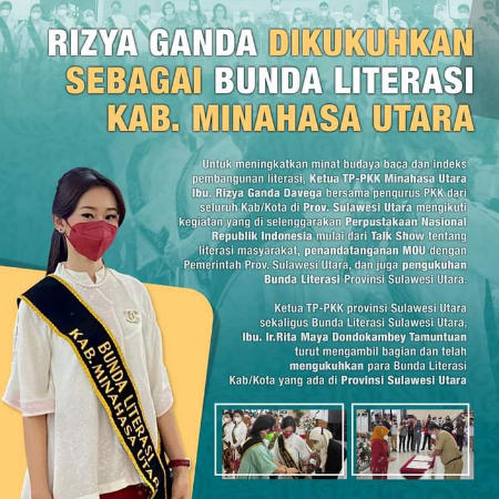 Rizya Ganda Davega Dikukuhkan sebagai Bunda Literasi Minahasa Utara