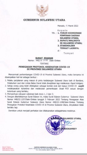 Pelaku Perjalanan di Sulut Bebas Rapid Antigen, Begini Edaran Terbaru Gubernur Sulut