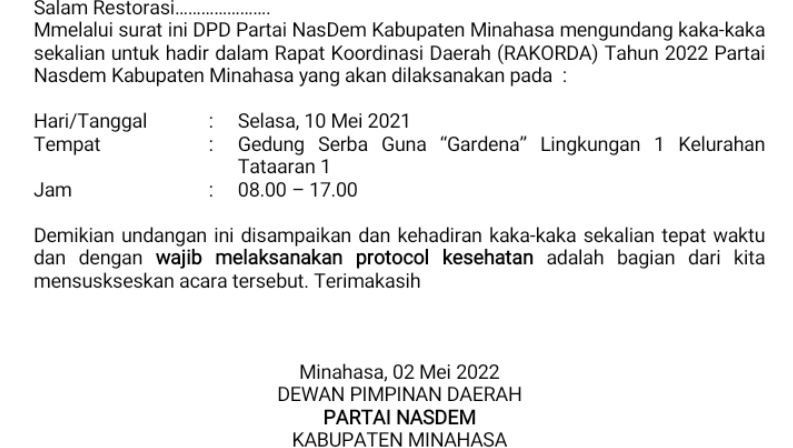 Pekan Depan, DPD NasDem Minahasa Gelar Rakorda