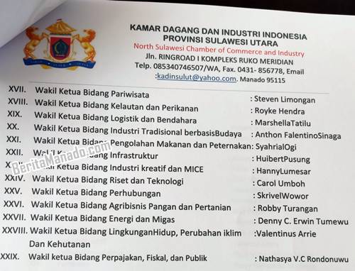 Berikut Susunan dan Komposisi Personalia KADIN Kota Manado Melanjutkan Masa Bakti 2019-2024
