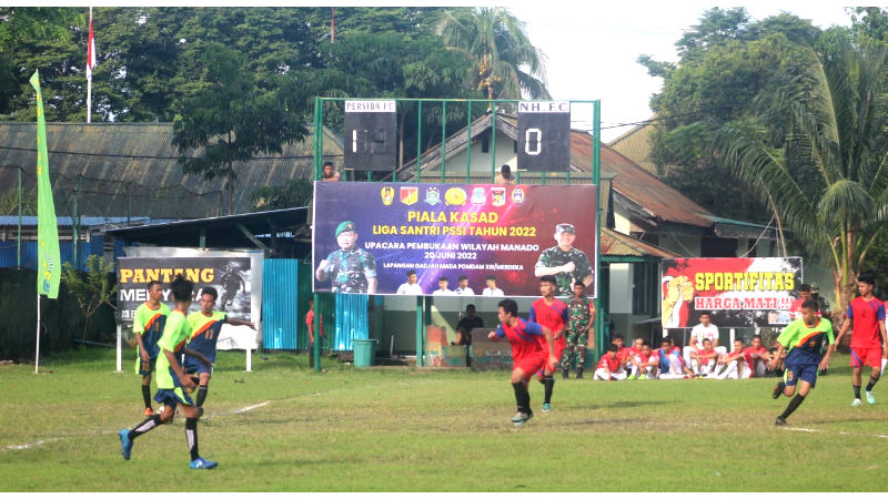 Pertandingan Sepak Bola Liga Santri PSSI Piala KASAD di Wilayah Kodim 1309/Manado Resmi Dimulai