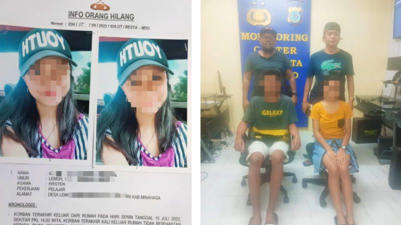 Sempat Dilaporkan Hilang, Gadis Asal Tomohon Ditemukan Polisi di Rumah Pacarnya