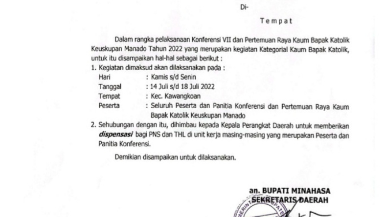 Ini Bentuk Dukungan Bupati Royke Roring Terhadap Konferensi VII KBK Keuskupan Manado