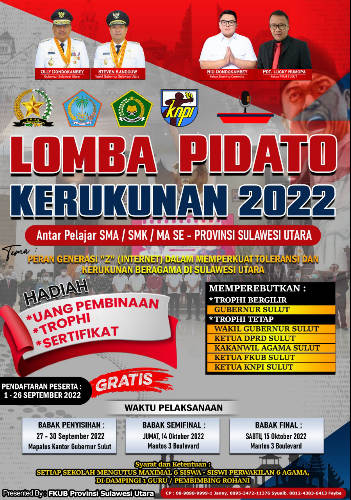 Khusus Pelajar, FKUB Sulut Gelar Lomba Pidato Kerukunan Rebutkan Piala Gubernur Olly Dondokambey