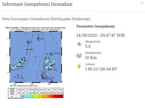 Gempa Bumi 5,9 SR Guncang Maluku Utara, Dirasakan Hingga Manado dan Sekitar
