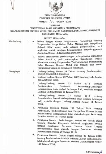 Royke Roring Terbitkan Surat Keputusan Tarif Baru Angkutan Umum