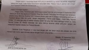 Polresta Manado Didesak Tindak Tegas Pemilik Akun Facebook Edwin Walakandouw, Diduga Sebar Hoax Terkait LNSIFC 2022