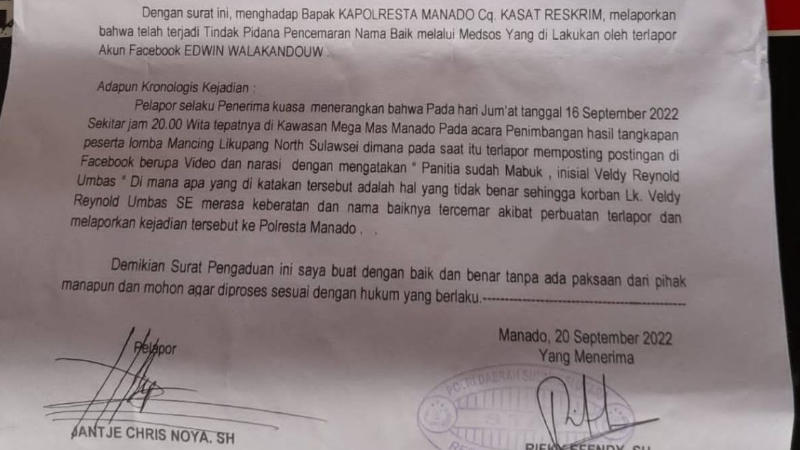 Polresta Manado Didesak Tindak Tegas Pemilik Akun Facebook Edwin Walakandouw, Diduga Sebar Hoax Terkait LNSIFC 2022