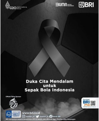 Sponsor Utama Liga I, BRI Sampaikan Belasungkawa dan Sesalkan Insiden Kerusuhan di Kanjuruhan 8 Sponsor Utama Liga I, BRI Sampaikan Belasungkawa dan Sesalkan Insiden Kerusuhan di Kanjuruhan