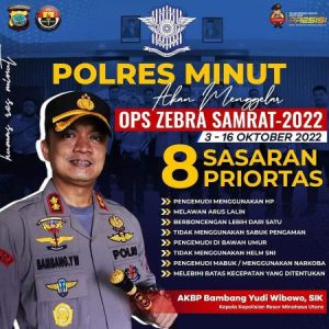 3-16 Oktober, Polres Minut Gelar Operasi Zebra Samrat 2022, Cek 8 Prioritas Sasaran Tilang