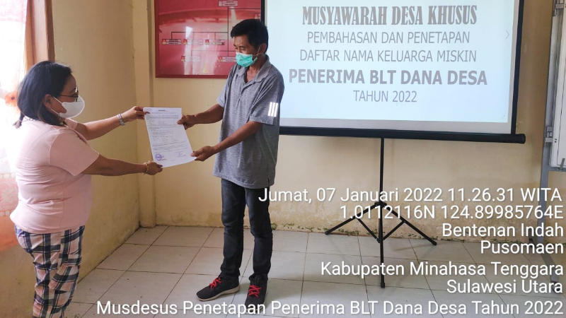 Bentenan Indah Tetapkan Kepesertaan KMP Bantuan Langsung Tunai Dana Desa