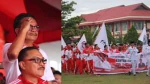 Parade Kontingen Bitung Melintas di Panggung Porprov XI 2022, Maurits Mantiri Berdiri dan Hormat