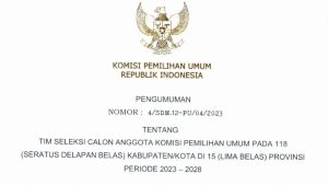 KPU RI Umumkan Timsel Calon Anggota KPU pada 118 Kabupaten dan Kota di 15 Provinsi Periode 2023-2028