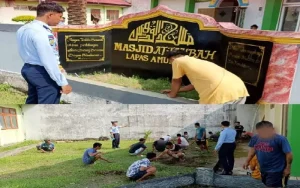 Warga Binaan Lapas Amurang Bersihkan Masjid At-Taubah
