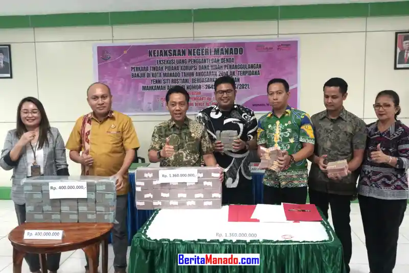 Korupsi Dana Hibah Penanggulangan Banjir Kota Manado 2014, Kejari Setor Rp 1,7 Miliar ke Kas Negara