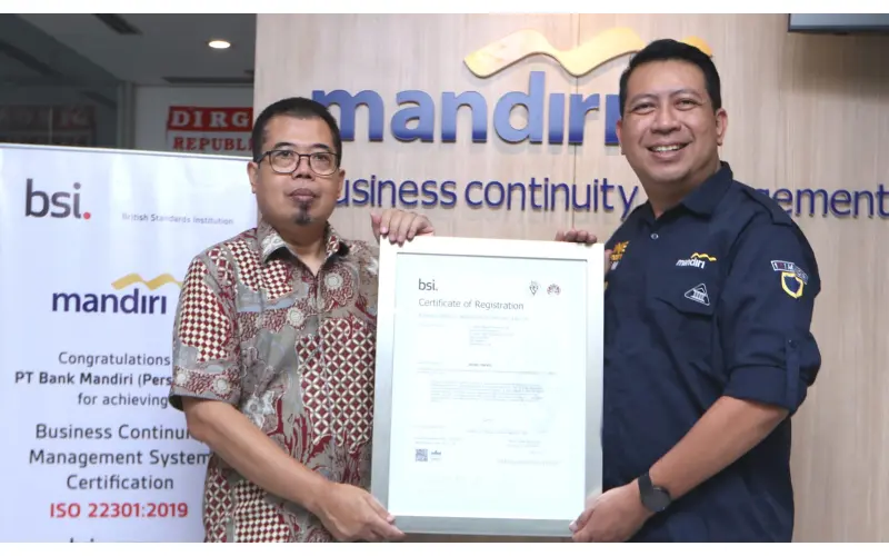 Raih ISO 22301, Bank Mandiri Pastikan Operasional Bisnis Standar Internasional dan Prinsip ESG