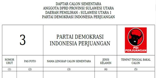 Ini DCS anggota DPRD Sulut dari PDIP