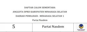 Ini DCS Anggota DPRD Minahasa Selatan dari Partai Nasdem