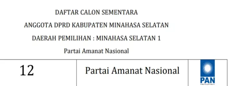 Ini DCS Anggota DPRD Minahasa Selatan dari Partai Amanat Nasional