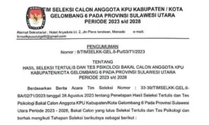 Ini Hasil Seleksi Bakal Calon KPU 7 Kabupaten Kota di Sulut