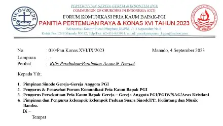 Update Jadwal! Pertemuan Raya dan Konas XVI FK PKB-PGI di Minahasa