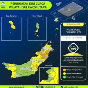 BMKG Terbitkan Peringatan Cuaca Buruk di Minut Hingga Sore Ini