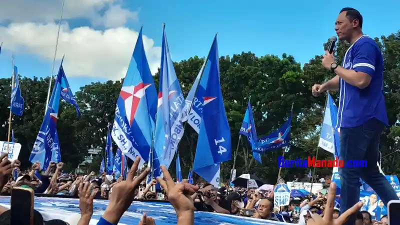 AHY Ajak Massa Demokrat Pilih Prabowo-Gibran di Kampanye Akbar Manado
