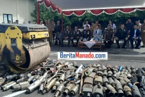 Ribuan Knalpot Brong Dimusnahkan Polres Minsel di Syukuran Hari Bhayangkara ke-77