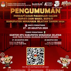 Besok KPU Minahasa Selatan Buka Pendaftaran Paslon Bupati dan Wakil Bupati