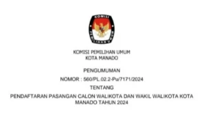 Pengumuman Pendaftaran Pasangan Calon Wali Kota dan Wakil Wali Kota Manado Tahun 2024