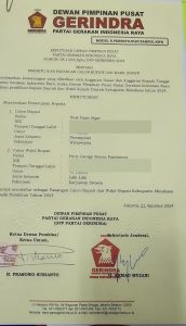 PILKADA MINAHASA: Direstui Prabowo, Susi Sigar – Perly Pandeiroot Terima B1.KWK Partai Gerindra