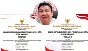 Dukcapil Manado Raih Dua Penghargaan Bergengsi dalam Evaluasi Kinerja